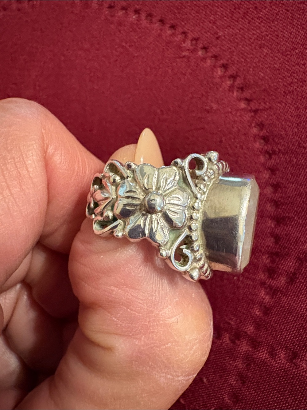 Size 7 Sterling Silver Bali Style Blue Moonstone Ring - Picture 4 of 6